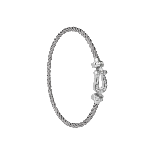 Fred Force 10 Medium 18k White Gold and Diamond Pave Cable Bracelet Size 15 inches